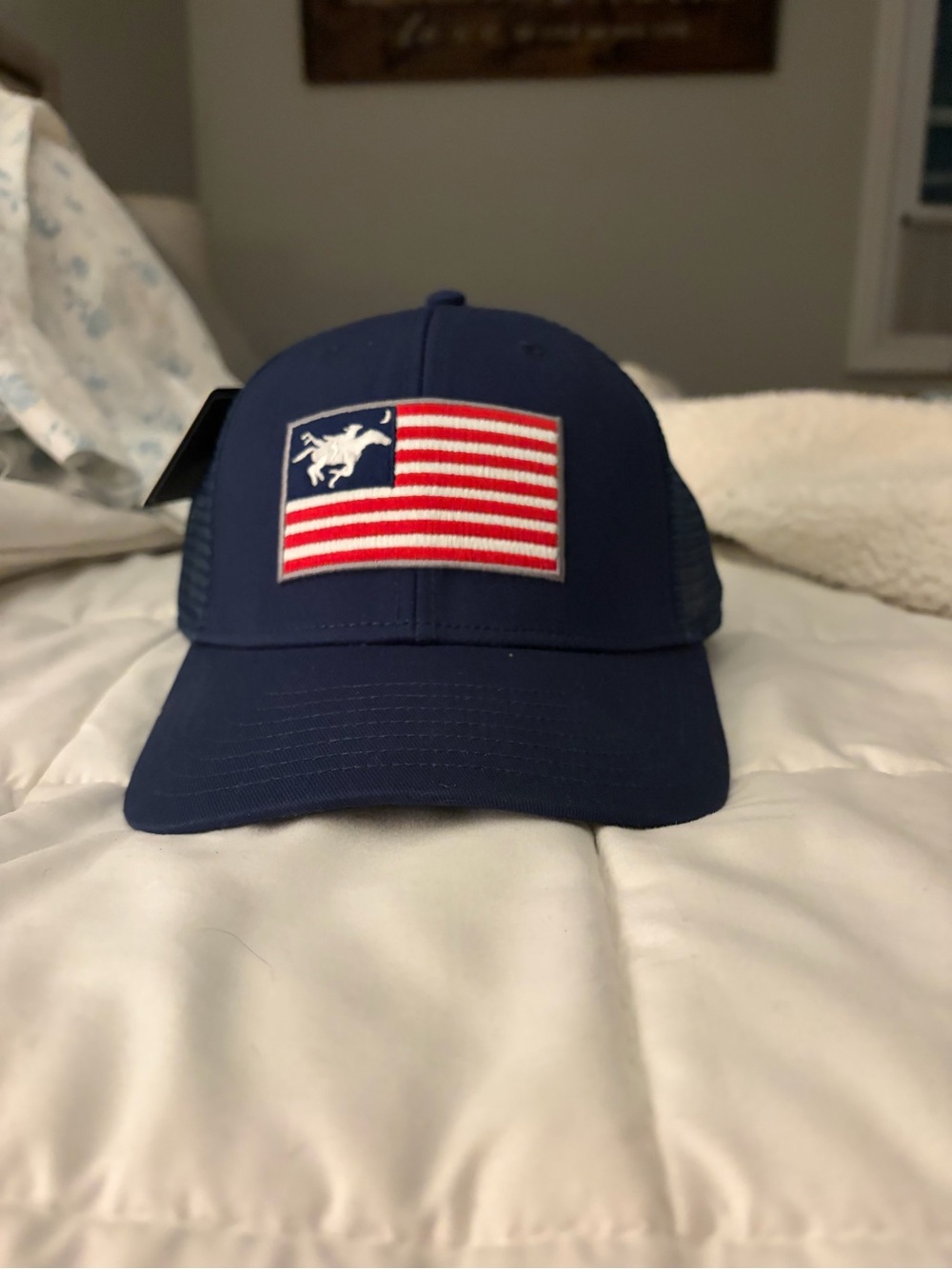 TaylorMade Navy Golf Trucker Hat with American Flag Patch